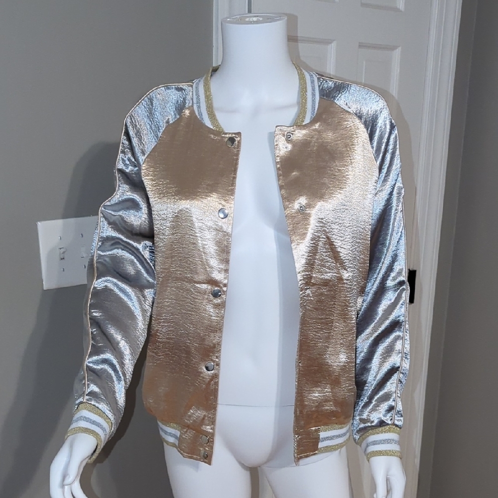 Signature8 Shimmer Bomber Jacket in Silver and Gold